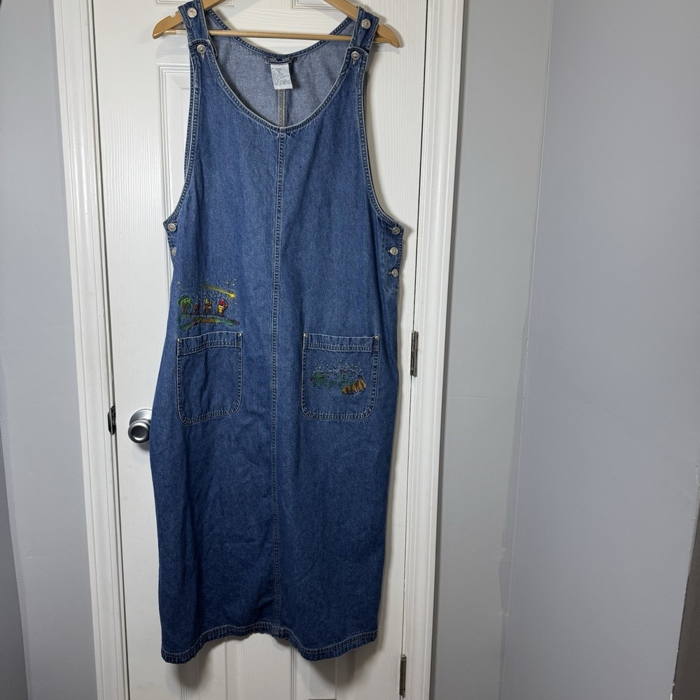 Vintage True Blue midi below pockets cotton denim overall jumper‎ Dress Size XL